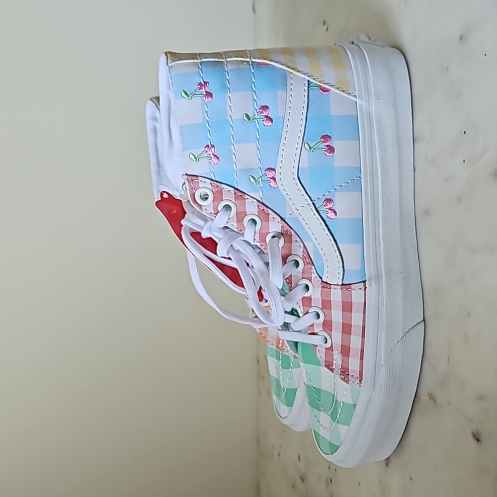 VANS: NWT Cherries, Bees and Plaid high top sneakers